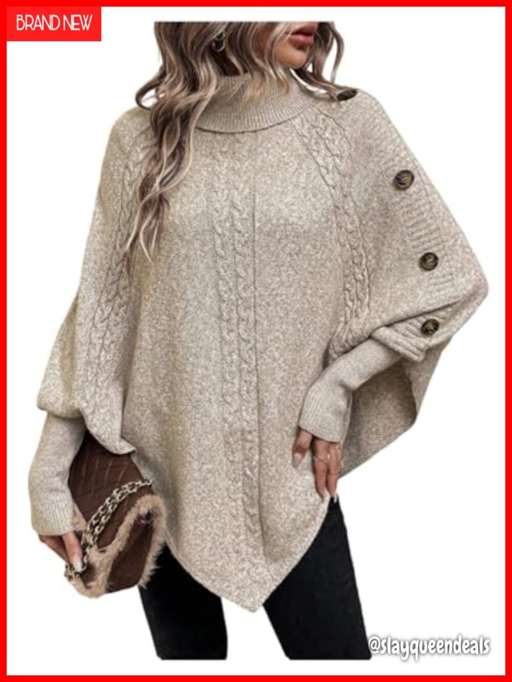 Oversized Asymmetrical Poncho Sweater Batwing Sleeve Knit Pullover